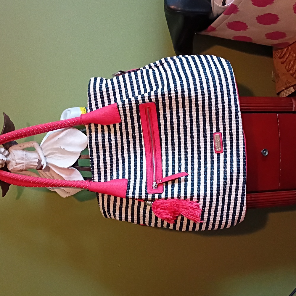 Jessica Simpson Red and Black Olefin Straw  Shoulder Bag
